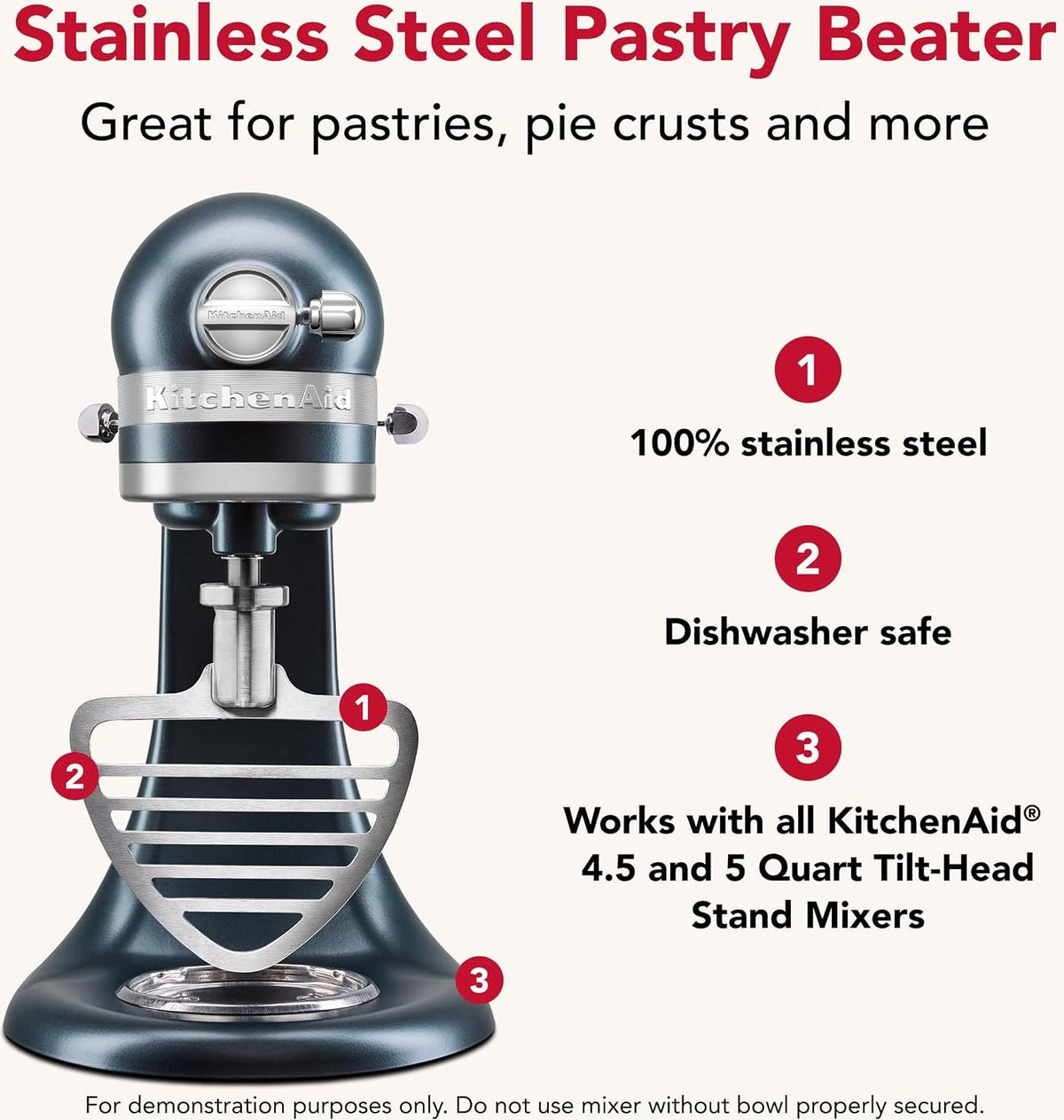 KitchenAid - Stainless Steel Pastry Beater for 4.5 and 5 Quart Tilt-Head Stand Mixers - KSMTHPBSS