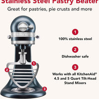 KitchenAid - Stainless Steel Pastry Beater for 4.5 and 5 Quart Tilt-Head Stand Mixers - KSMTHPBSS