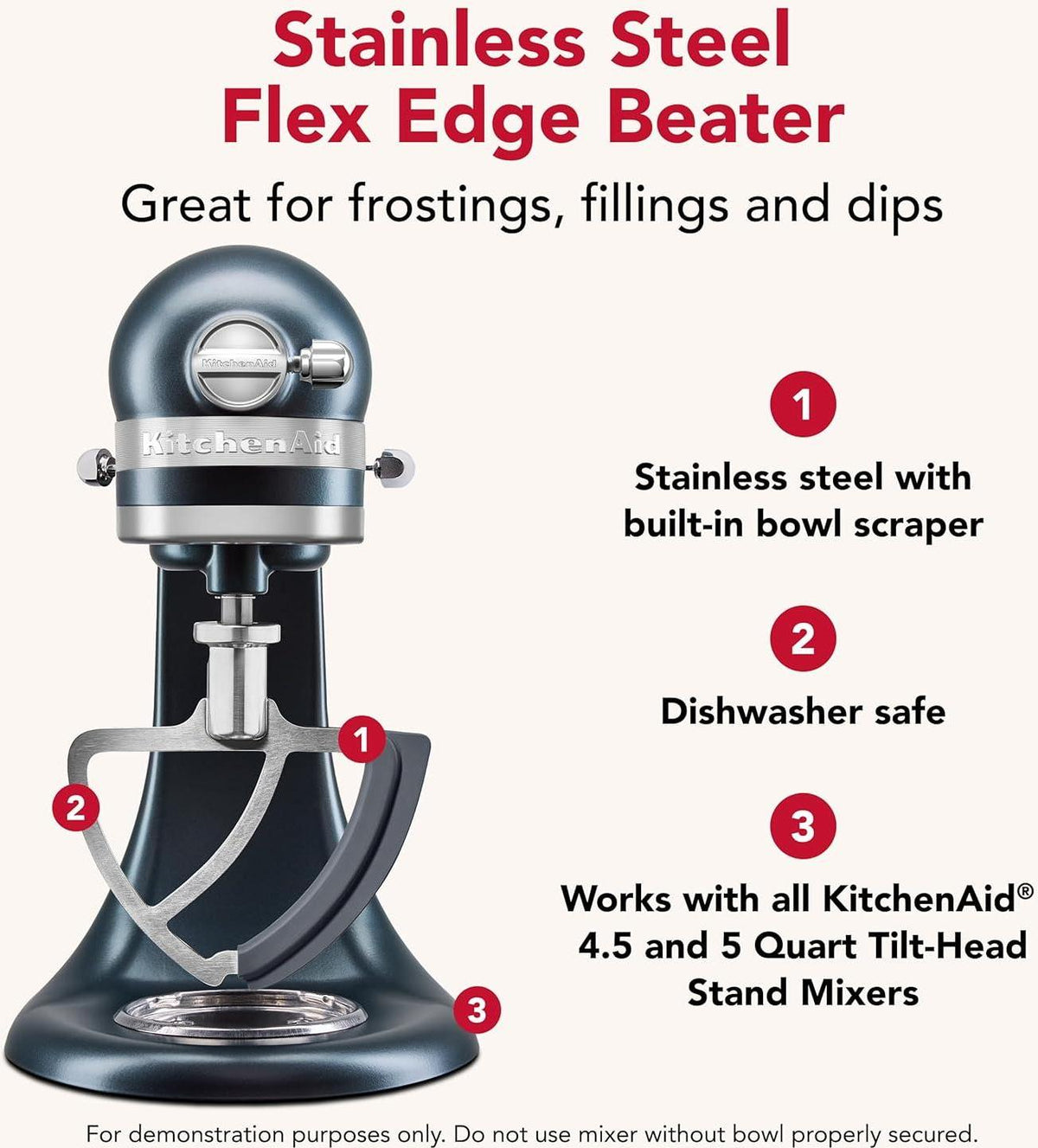 KitchenAid - Stainless Steel Single Flex Edge Beater for 4.5 and 5 Quart Tilt-Head Stand Mixers - KSMTHSFSS