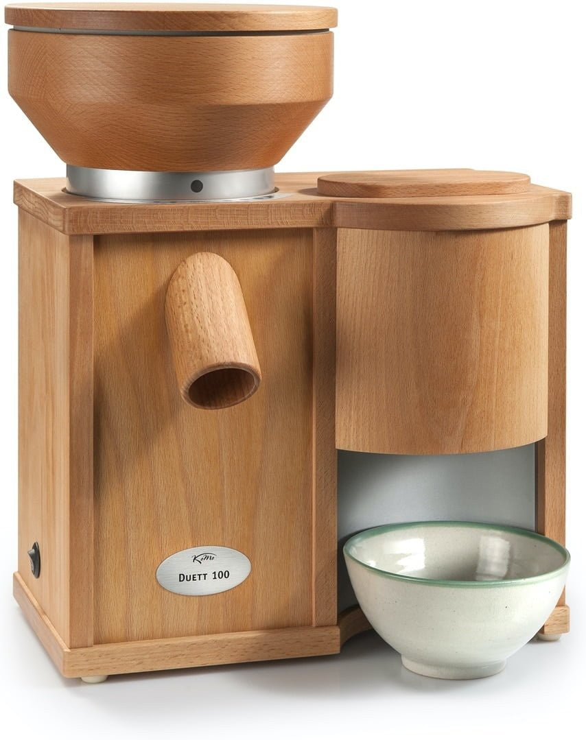 KoMo Mills - Duett 100 Beechwood Electric Mill and Flaker Combination Unit - 03011