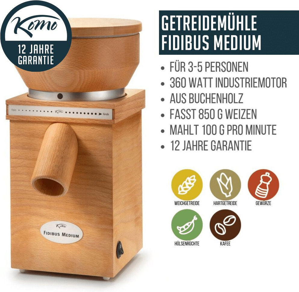 KoMo Mills - Fidibus Beechwood Medium 360 W Electric Grain Mill - 02020