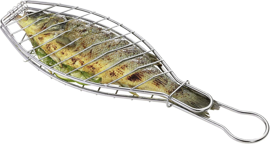 Kuchenprofi - 11.75" x 4.75" Large Silver Stainless Steel BBQ Fish Basket - K1066082800