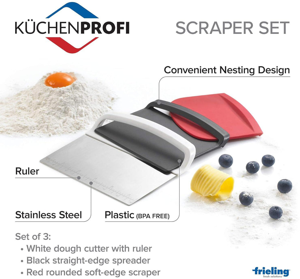 Kuchenprofi - Scraper 3 Pc Set with Dough Cutter, Curved Edge and Flat Edge Scraper - K0805820003