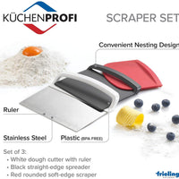 Kuchenprofi - Scraper 3 Pc Set with Dough Cutter, Curved Edge and Flat Edge Scraper - K0805820003