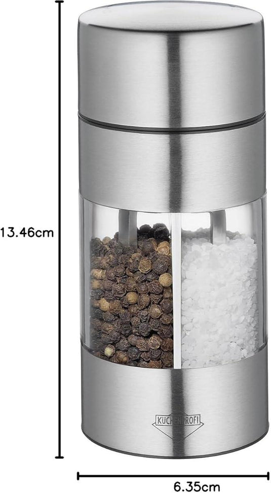Kuchenprofi - Trattoria 5.3" Salt and Pepper Combo Stainless Steel/ Acrylic Mill with 2 Grinding Mechanisms - K3044402800