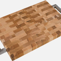 Labell - 10" x 14" x 1.25" Maple End Grain Butcher Block with Stainless Steel Handles and Rubber Feet - L10148