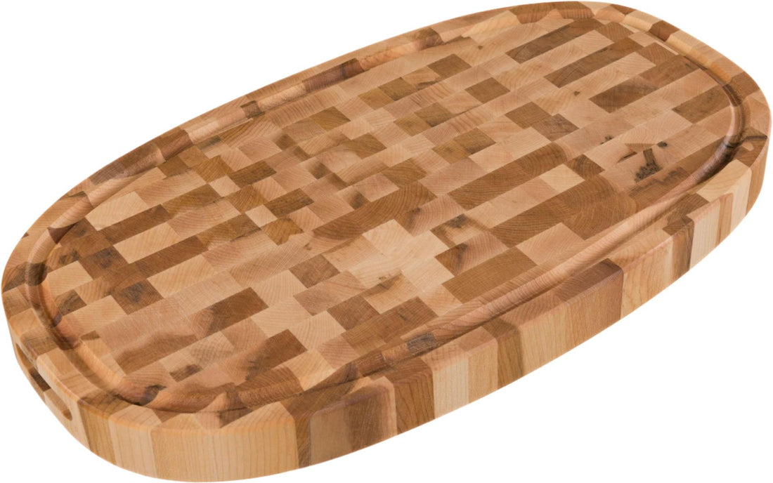 Labell - 10.5" x 18.5" x 1.25" Maple End Grain Butcher Block with Dug Handles and Groove - L10185