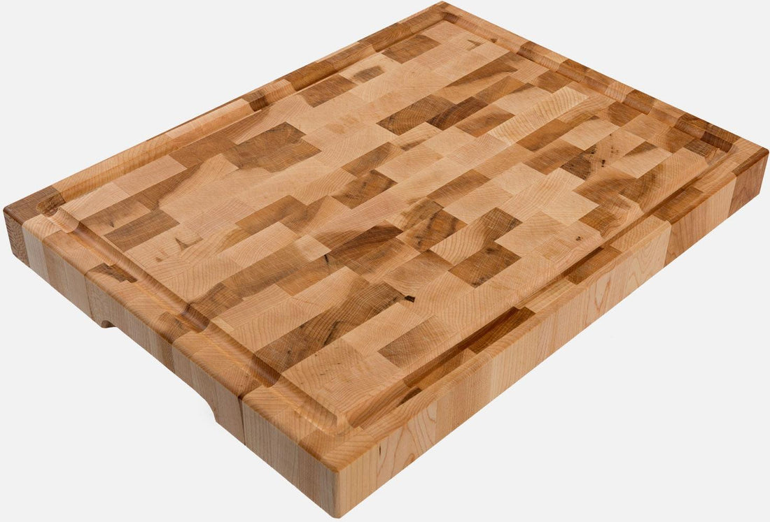 Labell - 11.75" x 15.75" x 1.5" Maple End Grain Butcher Block with Groove Recessed Handles and Rubber Feet - L12166