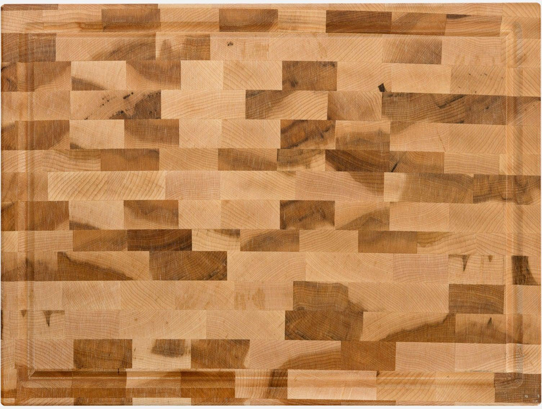 Labell - 11.75" x 15.75" x 1.5" Maple End Grain Butcher Block with Groove Recessed Handles and Rubber Feet - L12166
