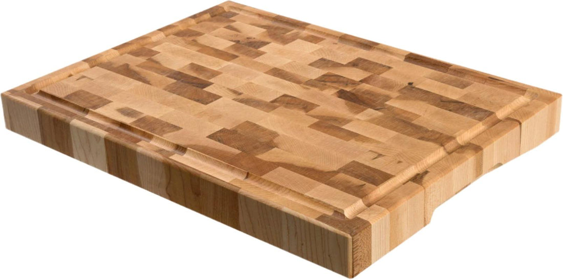 Labell - 11.75" x 15.75" x 1.5" Maple End Grain Butcher Block with Groove Recessed Handles and Rubber Feet - L12166
