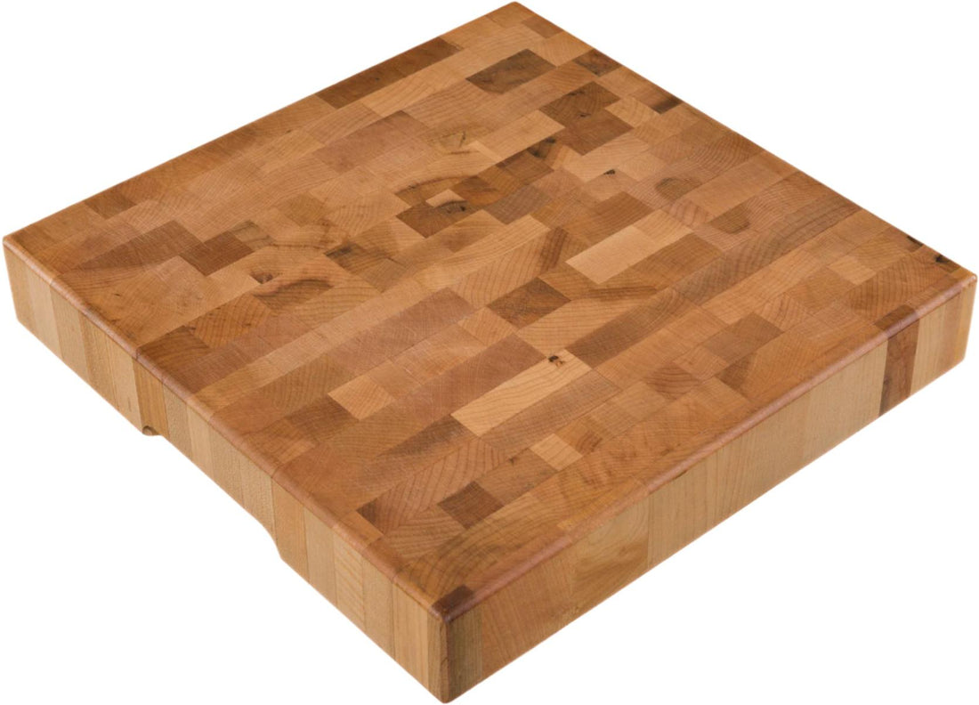 Labell - 12" x 12" x 2" Maple End Grain Butcher Block with Recessed Handles and Rubber Feet - L12122