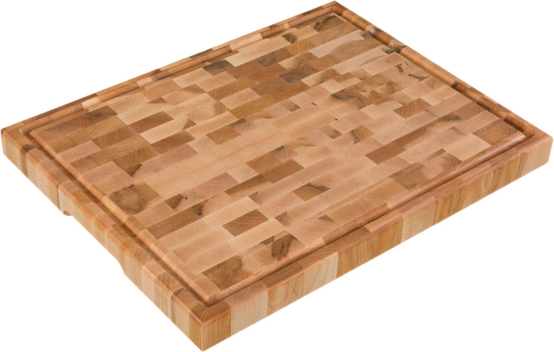 Labell - 12" x 16" x 1.25" Maple End Grain Butcher Block with Groove Recessed Handles and Rubber Feet - L16126
