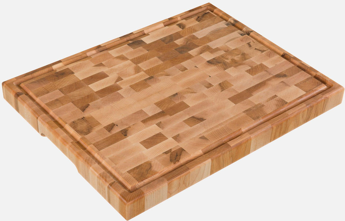 Labell - 13.75" x 17.75" x 1.5" Maple End Grain Butcher Block with Groove Recessed Handles and Rubber Feet - L14186