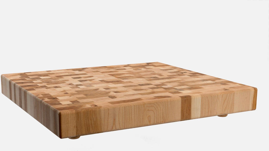 Labell - 15.75" x 19.625" x 1.5" Maple End Grain Butcher Block with Groove Recessed Handles and Rubber Feet - L16206