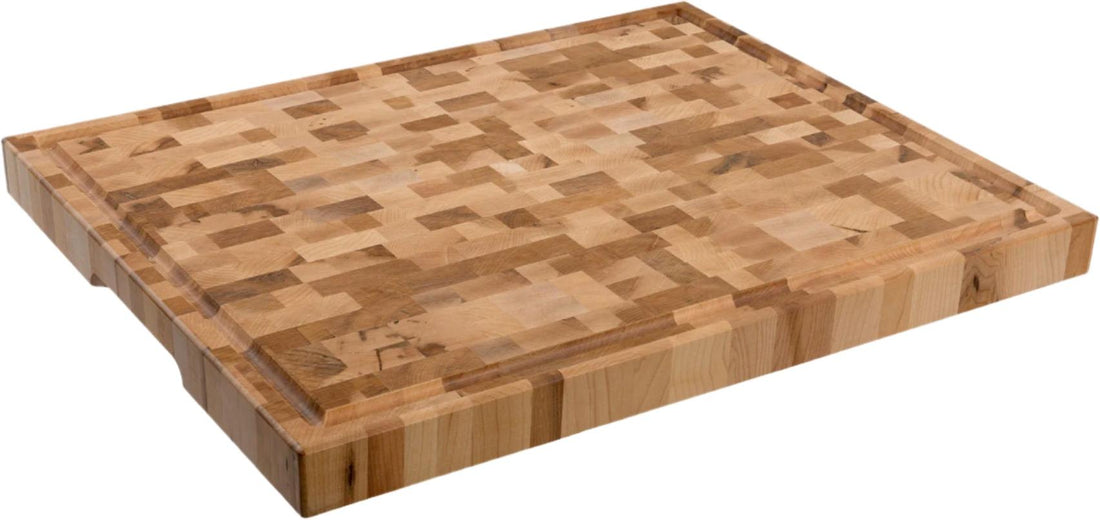 Labell - 15.75" x 19.625" x 1.5" Maple End Grain Butcher Block with Groove Recessed Handles and Rubber Feet - L16206