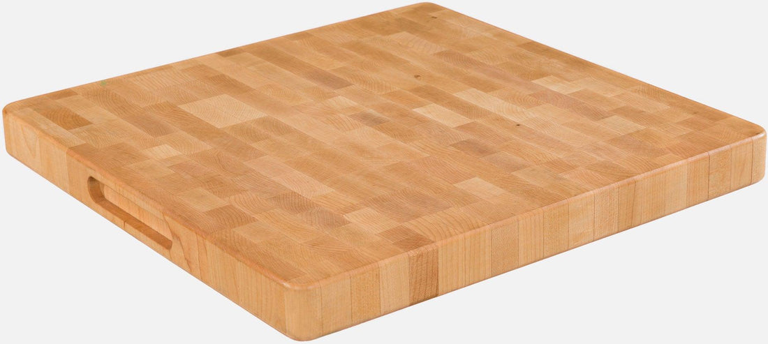 Labell - 16" x 16" x 1.25" Maple End Grain Butcher Block with Dug Handles and Wooden Feet - L16165