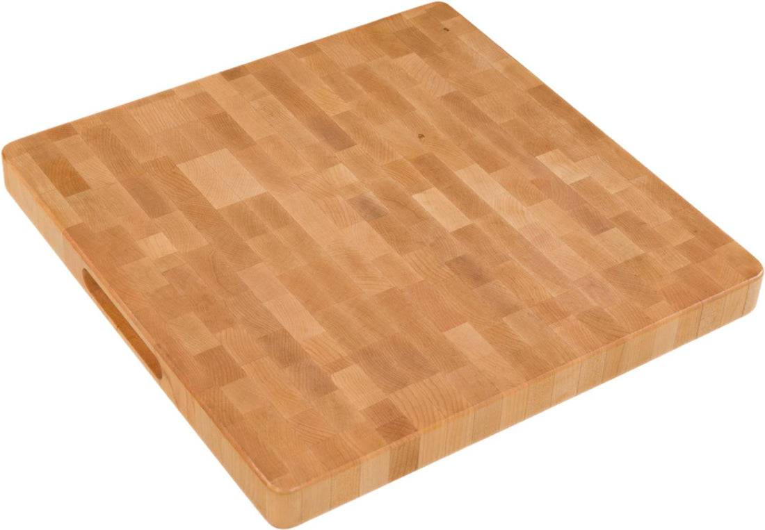 Labell - 16" x 16" x 1.25" Maple End Grain Butcher Block with Dug Handles and Wooden Feet - L16165