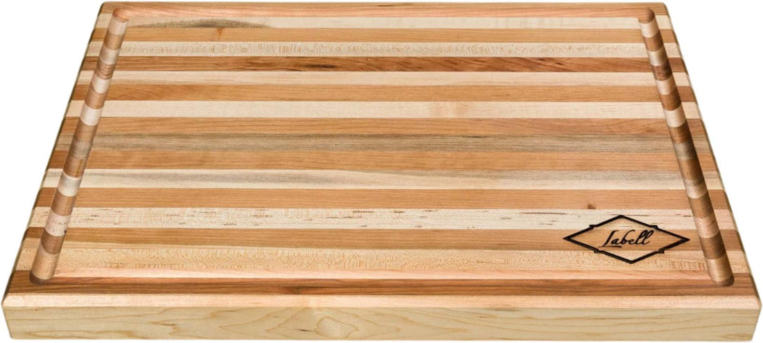 Labell - 16" x 20" x 1.5" Maple-Cherry Face Grain Butcher Block with Groove Brown Rubber Feet - LS-21520