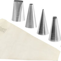 Louis Tellier - 11.81" Stainless Steel Crystal Icing Tips Assorted & Cotton Piping Bag, Box of 6 Pc - 889151