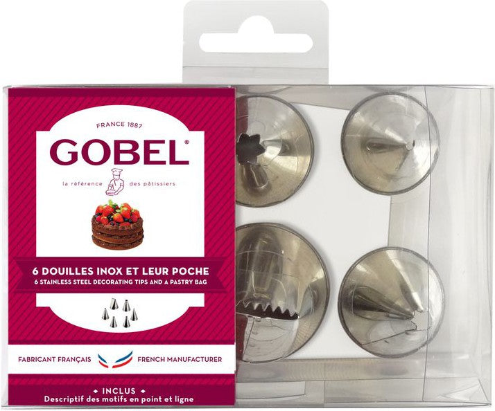 Louis Tellier - 11.81" Stainless Steel Crystal Icing Tips Assorted & Nylon Piping Bag, Box of 6 Pc - 889251