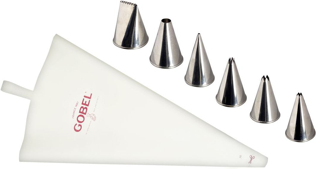 Louis Tellier - 11.81" Stainless Steel Crystal Icing Tips Assorted & Nylon Piping Bag, Box of 6 Pc - 889251