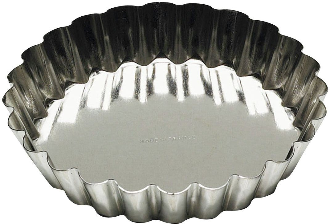 Louis Tellier - 3.93" Tin Plate Round Fluted Trtlet Mould, Pack of 12 - 193570