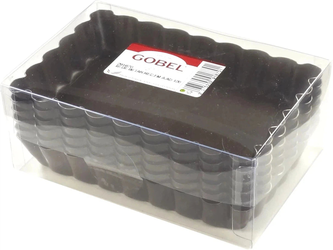 Louis Tellier - 4.75" Non-Stick Rectangular Fluted Tartlet Mould With Removable Bottom, Pack of 6 - 291870