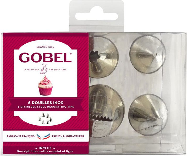 Louis Tellier - Stainless Steel Crystal Icing Tips Assorted, Box of 6 Pc - 888002