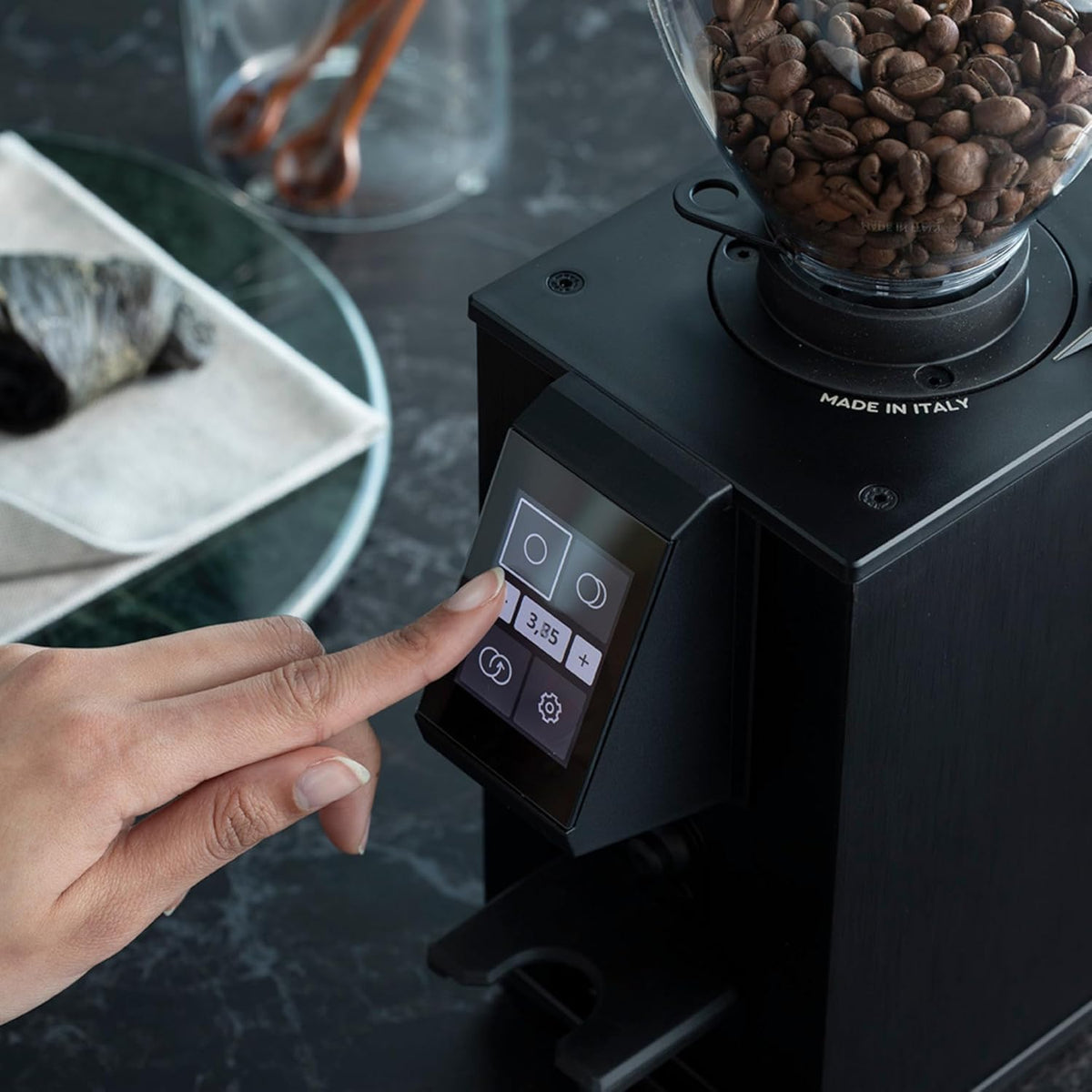 Macap - Leo 55 Touch, Satin Black Residential Coffee Grinder with 55 mm Burrs & Touch Display - ALETO120US