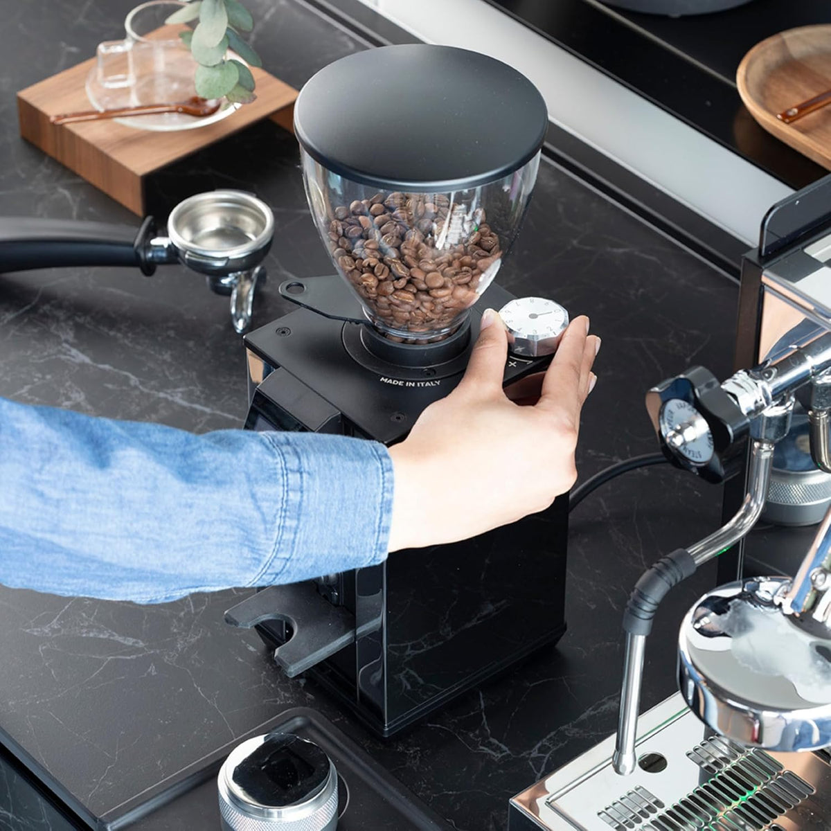Macap - Leo 55 Touch, Satin Black Residential Coffee Grinder with 55 mm Burrs & Touch Display - ALETO120US