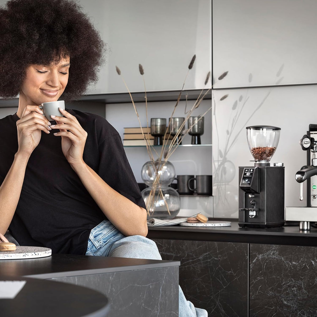 Macap - Leo 55 Touch, Satin Black Residential Coffee Grinder with 55 mm Burrs & Touch Display - ALETO120US