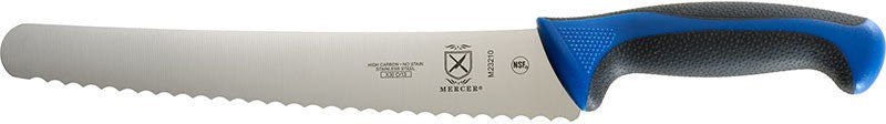 Mercer - 10" Japanese Steel Wavy Edge Wide Bread Knife with Blue Handle - M23210BL