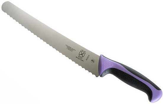 Mercer - 10" Japanese Steel Wavy Edge Wide Bread Knife with Purple Handle - M23210PU
