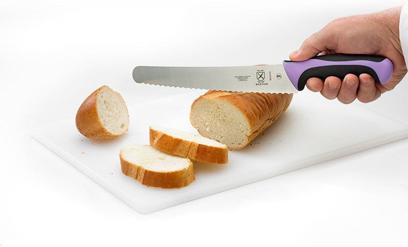 Mercer - 10" Japanese Steel Wavy Edge Wide Bread Knife with Purple Handle - M23210PU