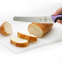 Mercer - 10" Japanese Steel Wavy Edge Wide Bread Knife with Purple Handle - M23210PU