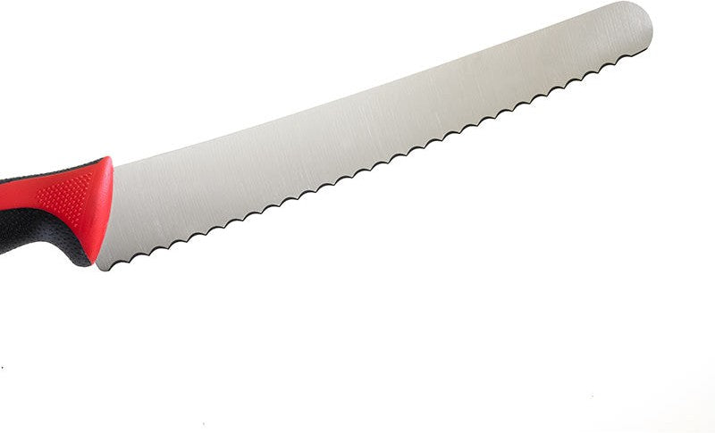 Mercer - 10" Japanese Steel Wavy Edge Wide Bread Knife with Red Handle - M23210RD