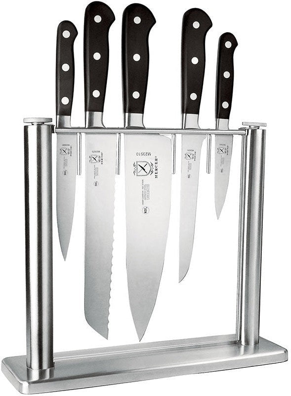 Mercer - 11.25" x 3.5" x 9.75" Renaissance Tempered Glass Knife Block and German Steel Knives, Pack Of 6 - M23500