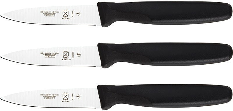 Mercer - 3" Japanese Steel Slim Paring Knife with Black Handle, Pack Of 3 - M23903