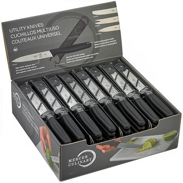 Mercer - 4" Japanese Steel Utility/Fruit Knives with Black Handle, Pack Of 48 - M33935