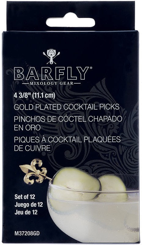 Mercer - 4.3" Gold Plated Fleur De Lis Cocktail Picks, Pack of 12 - M37208GD