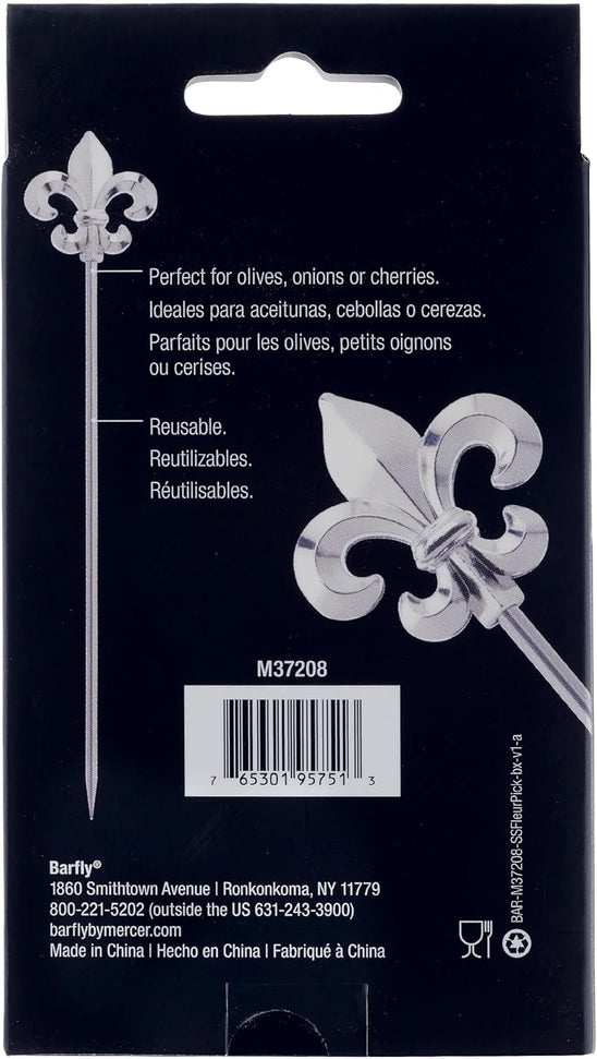Mercer - 4.3" Stainless Steel Fleur De Lis Cocktail Picks, Pack of 12 - M37208