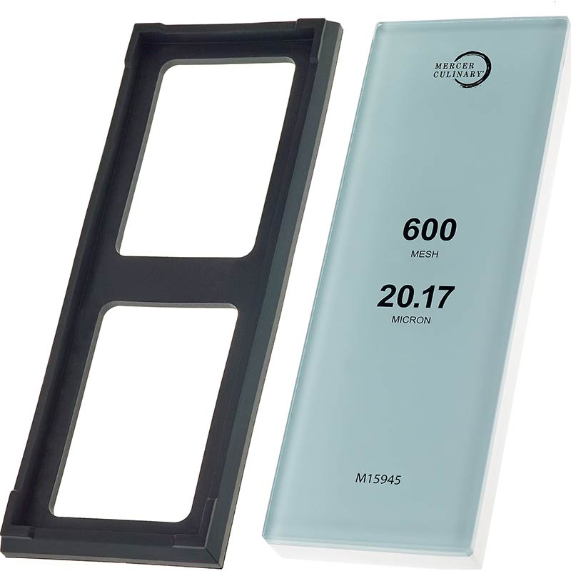 Mercer - 7.8" x 2.75" x 0.75" White/ Black Glass & Corundum Premium Glass Sharpening Stone 600 Grit - M15945