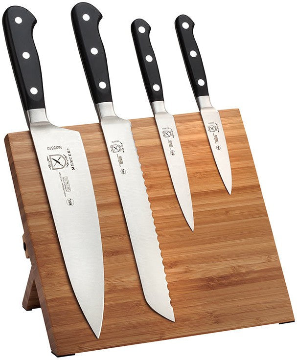Mercer - 9.5" x 8.6" x 0.75" Bamboo Magnetic Board with German Steel Knives with Black Handle, Pack Of 5 - M21970BM