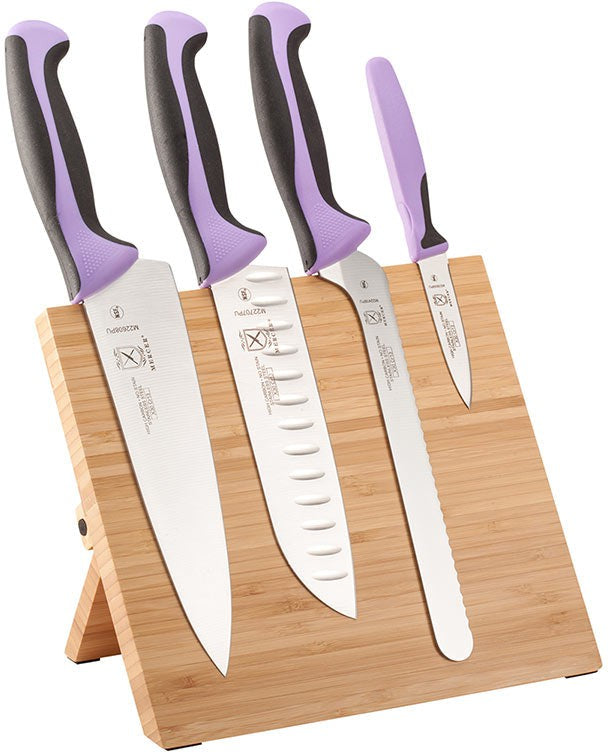 Mercer - 9.5" x 8.6" x 0.75" Bamboo Magnetic Board with Japanese Steel Knives with Purple Handle, Pack Of 5 - M21981PU