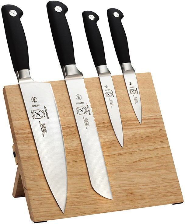 Mercer - 9.5" x 8.6" x 0.75" Genesis® Rubberwood Magnetic Board and Black German Steel Knives, Pack Of 5 - M21960