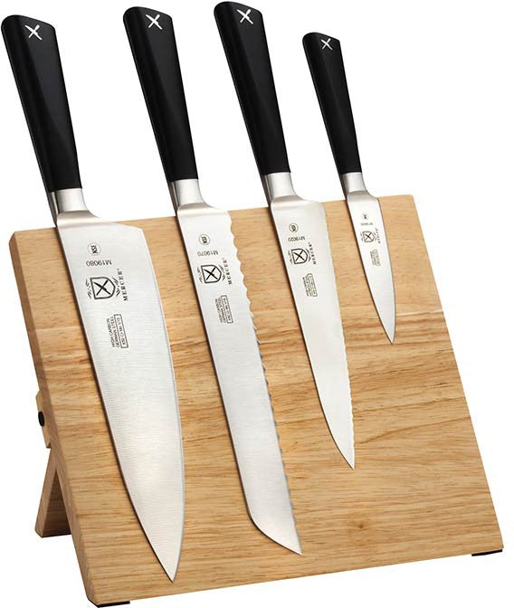 Mercer - 9.5" x 8.6" x 0.75" Rubberwood Magnetic Board with German Steel Knives with Black Handle, Pack Of 5 - M21990