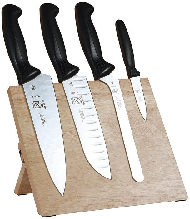 Mercer - 9.5" x 8.6" x 0.75" Rubberwood Magnetic Board with Japanese Steel Knives with Black Handle, Pack Of 5 - M21980