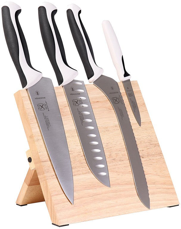 Mercer - 9.5" x 8.6" x 0.75" Rubberwood Magnetic Board with Japanese Steel Knives with White Handle, Pack Of 5 - M21980WBH