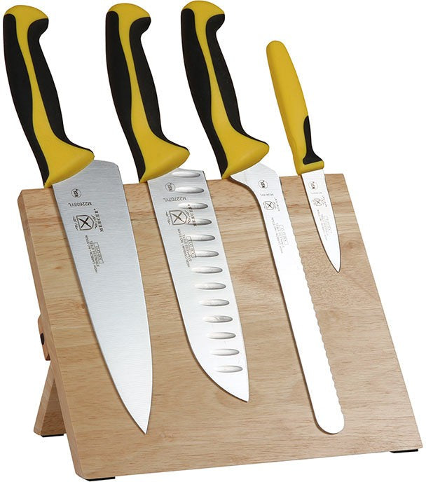 Mercer - 9.5" x 8.6" x 0.75" Rubberwood Magnetic Board with Japanese Steel Knives with Yellow Handle, Pack Of 5 - M21980YL