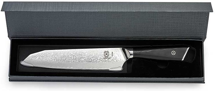 Mercer - Damascus Style 7" Super Steel Santoku Knife with Black G10 Handle - M13786